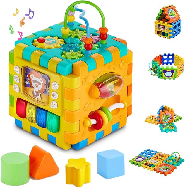 INvench Activity Cube Baby Toys - 6 in 1 Shape Sorter Early Development Educational Toy Gift for 1 Year Old Boy Girl