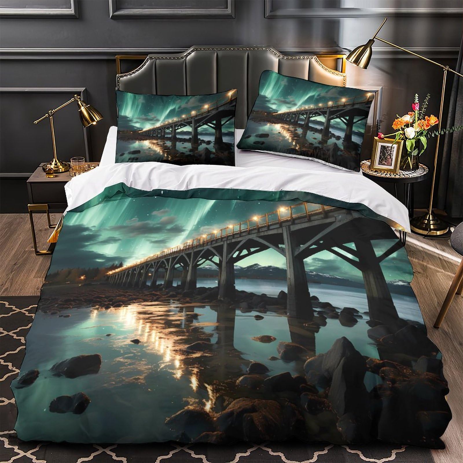 Drap de couette 3D pont des aurores boréales pour transformer la décoration de votre chambre