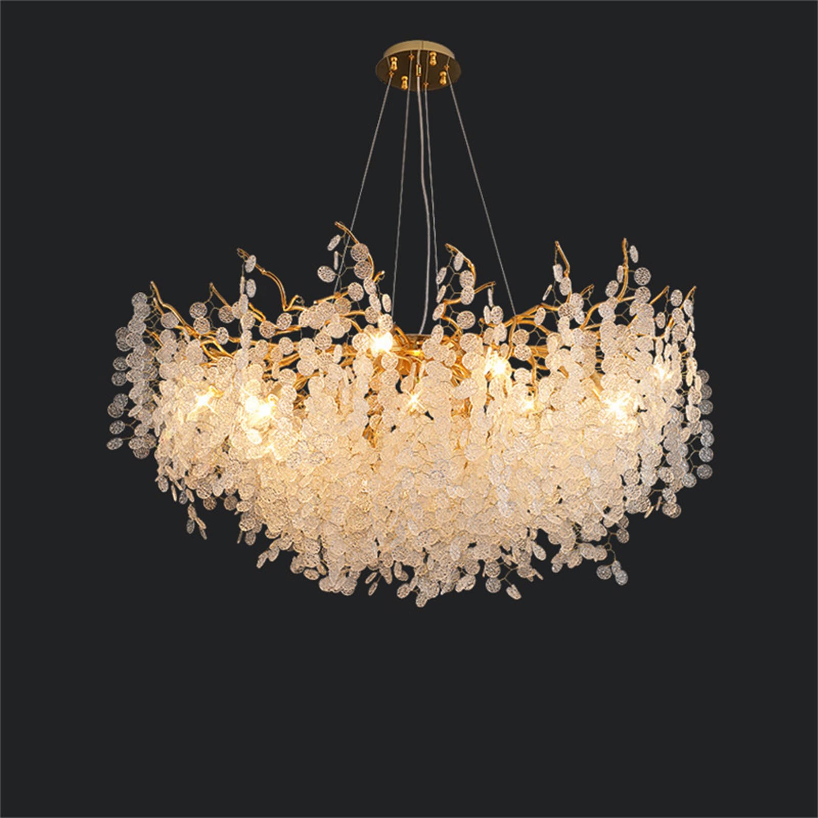 KXEcoLife Modern Crystal Tree Branch Chandelier, Luxury Art Deco Raindrop Pendant Light Fixture for Dining Room Living Bedroom Foyer Entryway,Round D100cm