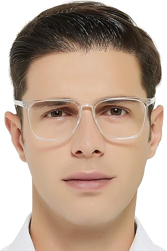 Miniatura 4 de MARE AZZURO Lentes grandes para computadora para hombre, lentes de juego con bloqueo de luz azul, marco transparente para gafas