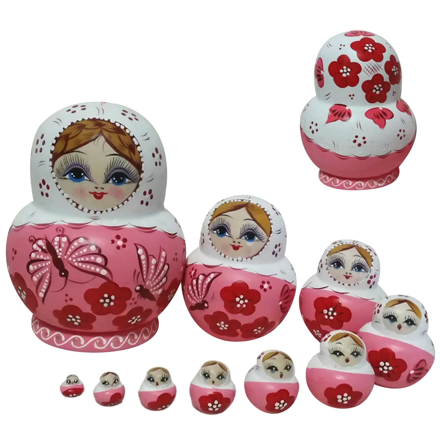 10 Teile/Satz Russische Nistpuppen Holz Matroschka Schmetterling Druck Mühelose Demontage und Montage für Kinder Sammlung Dekoration