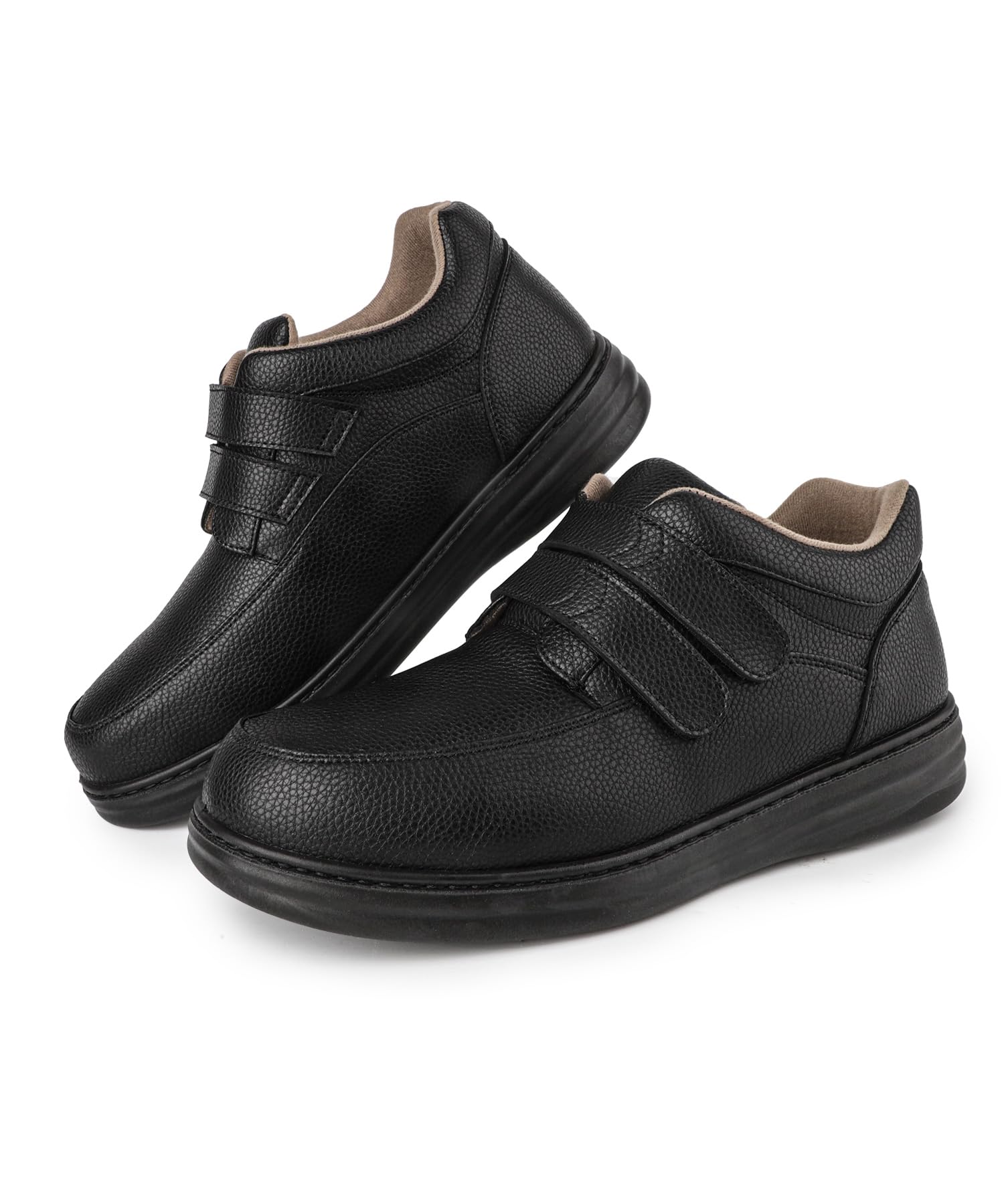 Herren-Leder-Slipper für Diabetiker & geschwollene Füße – verstellbarer Klettverschluss Wander-Sneaker, bequemes Kleid, lässige Oxford-Schuhe für Business