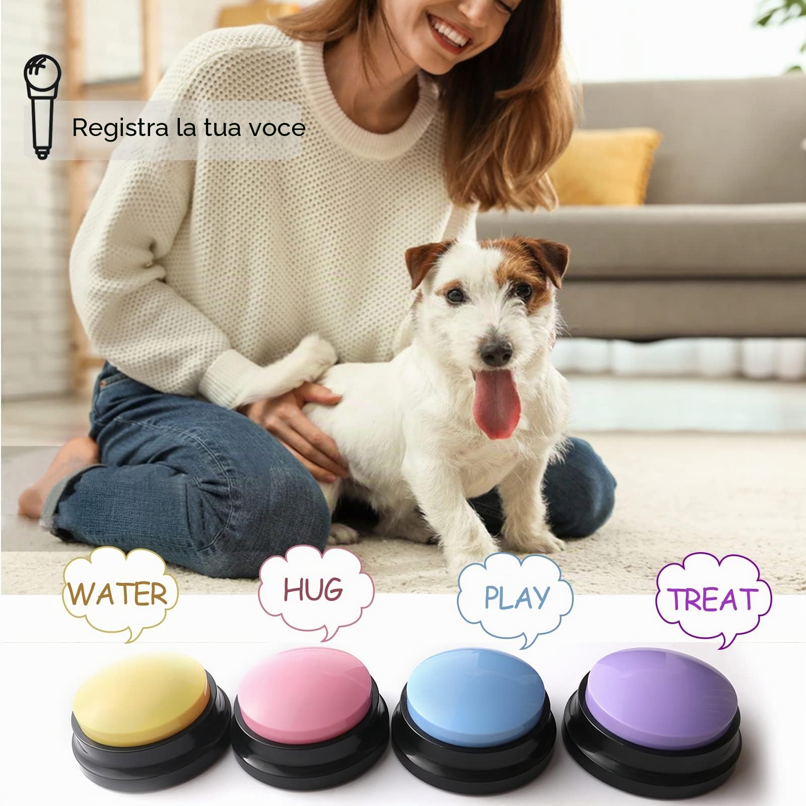 Pulsanti per cani per addestramento a parlare, per comunicazione, addestramento di animali domestici, risposta, cicalino, registrazione e riproduzione in 30 secondi, regalo divertente per scuola,