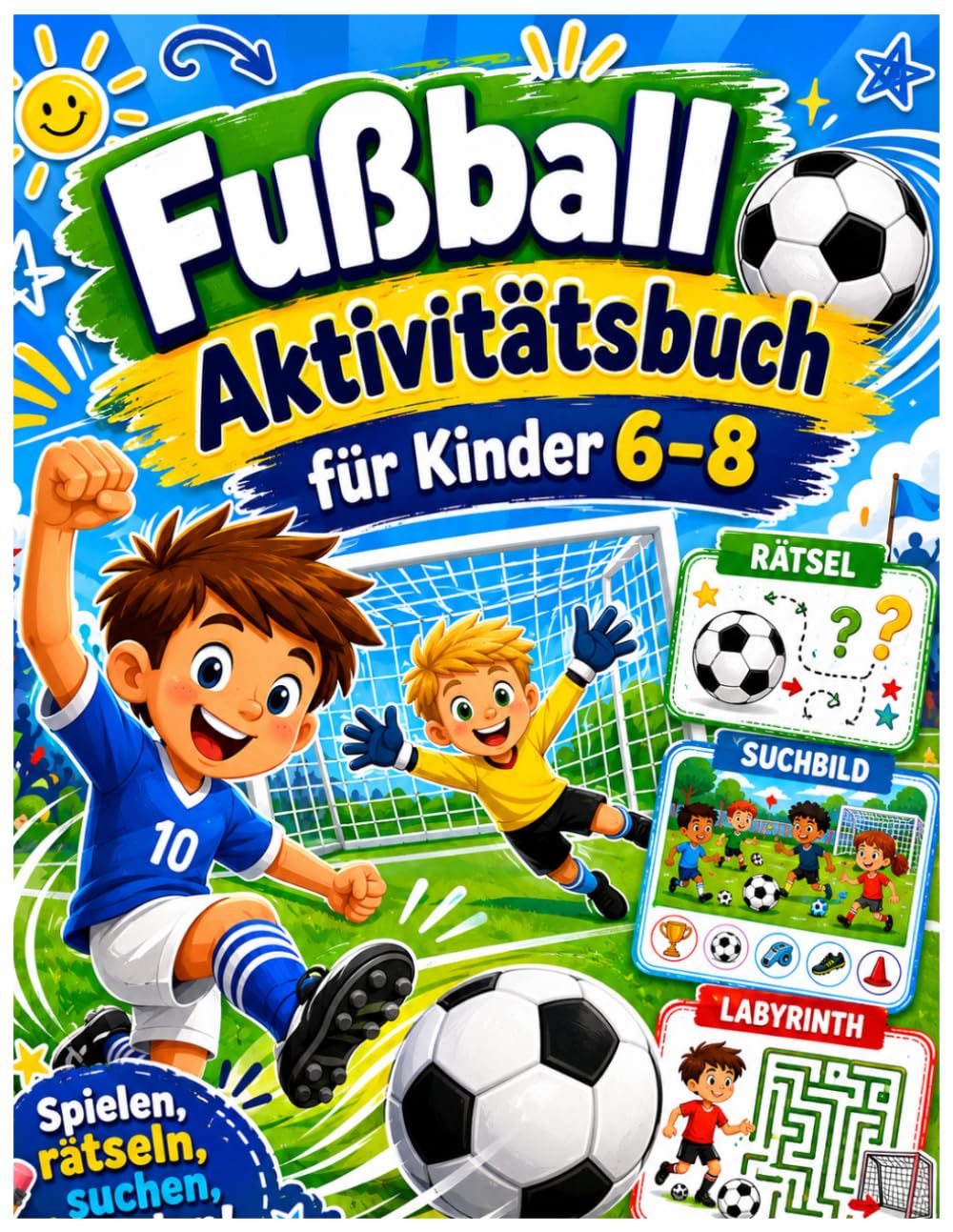 Fußball Aktivitätsbuch für Kinder 6–8: Das große Fußball Rätselbuch für Kinder: Spannende Labyrinthe, Suchbilder & Ausmalbilder – Ideales Geschenk für Jungen & Mädchen