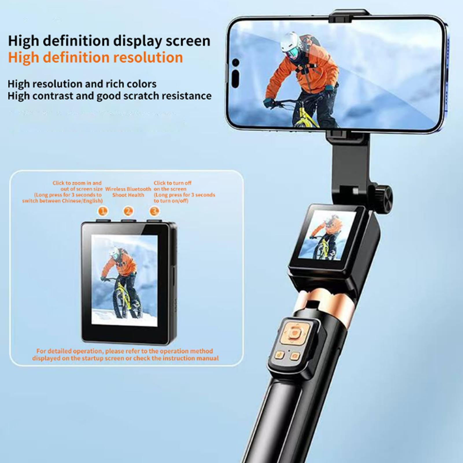 Pongnas Selfie Stick con Telecomando per Schermo HD da 2 Pollici, da 12 a