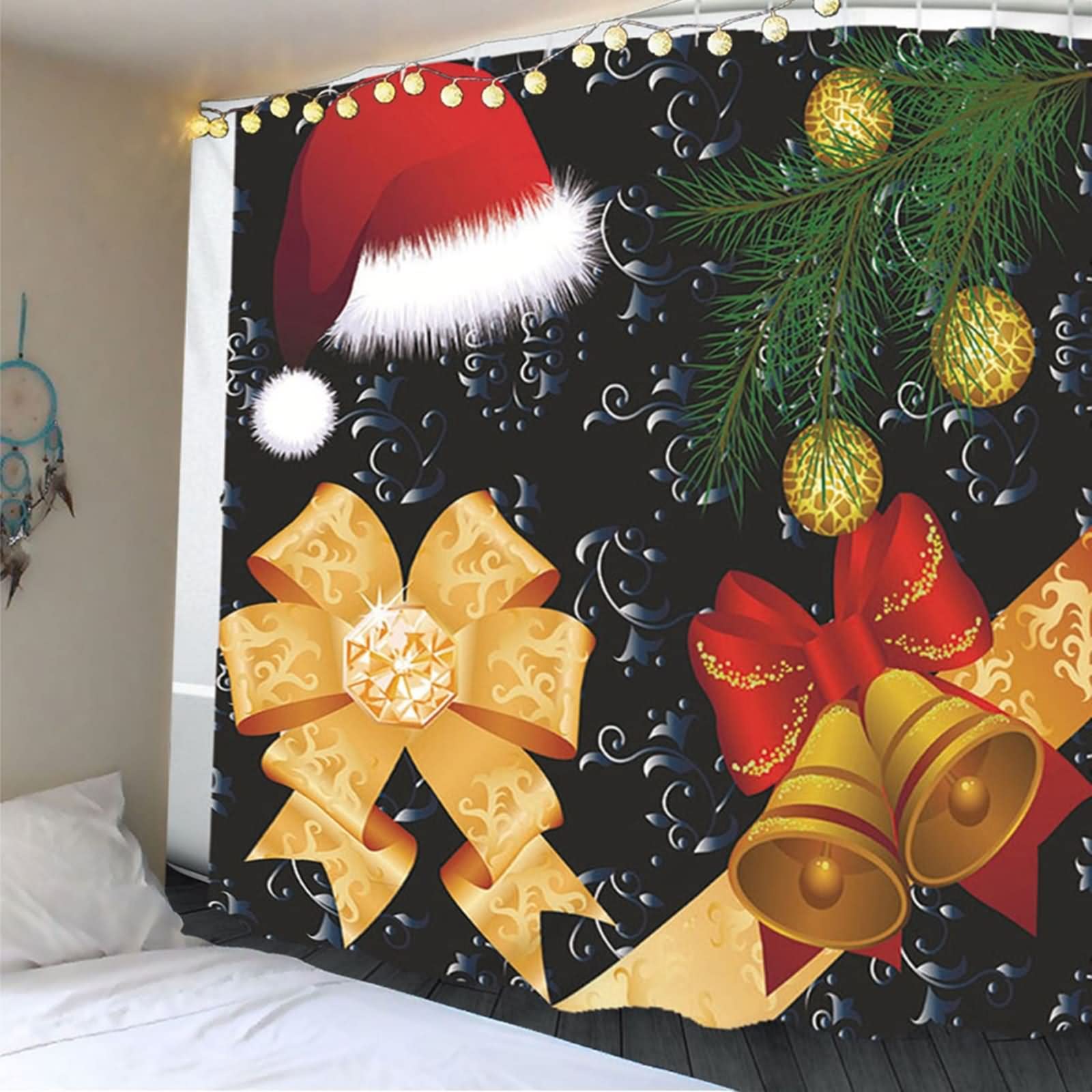 Wandtuch Quer, Wandbehang Aesthetic Weihnachtsmütze und Klapperschlange Gold Rot Schwarz Polyester 210X140cm