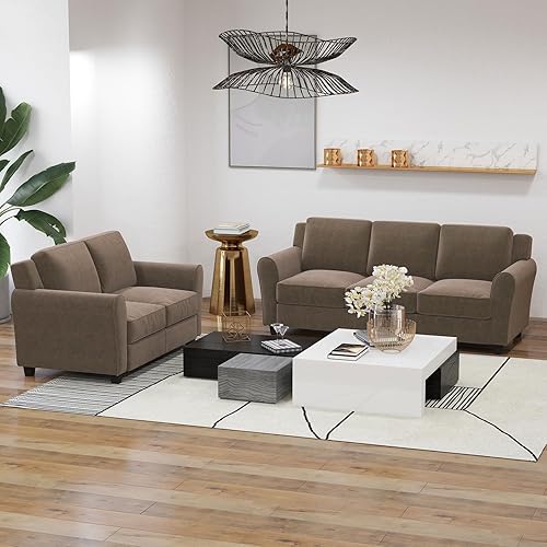Bonzy Home 2 Piece Sofa Set, 2-Seater and 3-Seater Sofa Couch, Modern Comfy Sofa with Thicked Cushion for Living Room Apartment Office, Brown