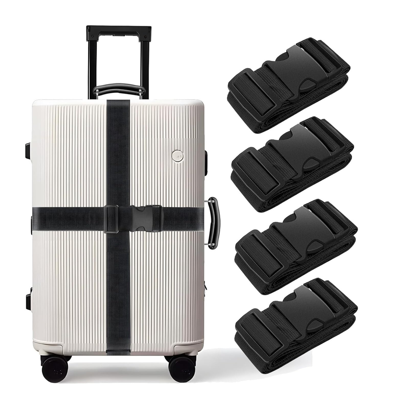Cinghia Per Valigia Confezione da 4 cinture for valigia Cintura elastica for borsa viaggio telescopica for bagaglio con cinturino fibbia fissa per Bagagli Viaggio(Black 4pcs)