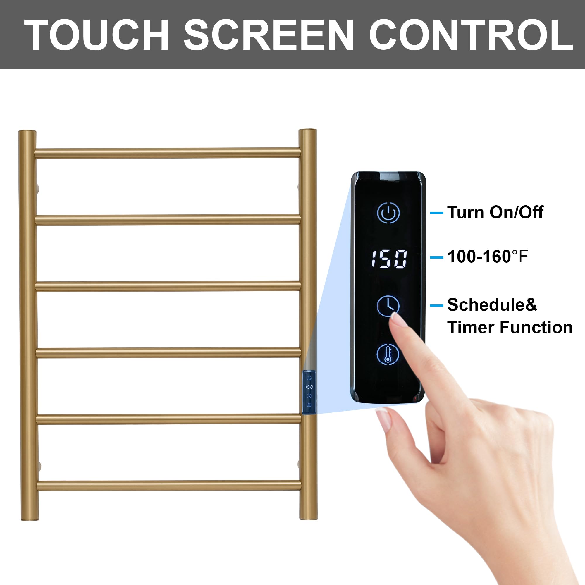Tuya - Scaldasalviette Elettrico con Controllo vocale per Alexa e Google Home, Montaggio a Parete, 67 x 52 x 10,9 cm, in Acciaio Inox