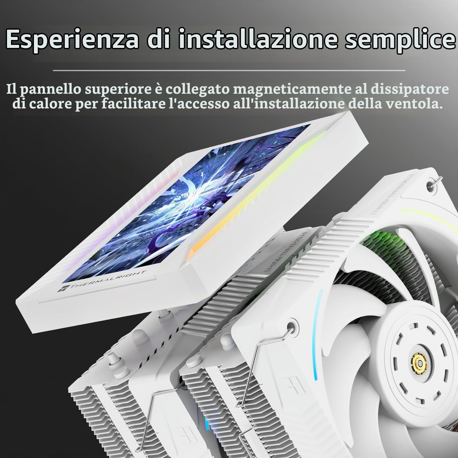 Thermalright Peerless Assassin 120 VISION MAX ARGB Bianco 6 conduttori di calore, display magnetico da 5", risoluzione 480 x 854 per AM4/AM5 e Intel LGA1700/1851