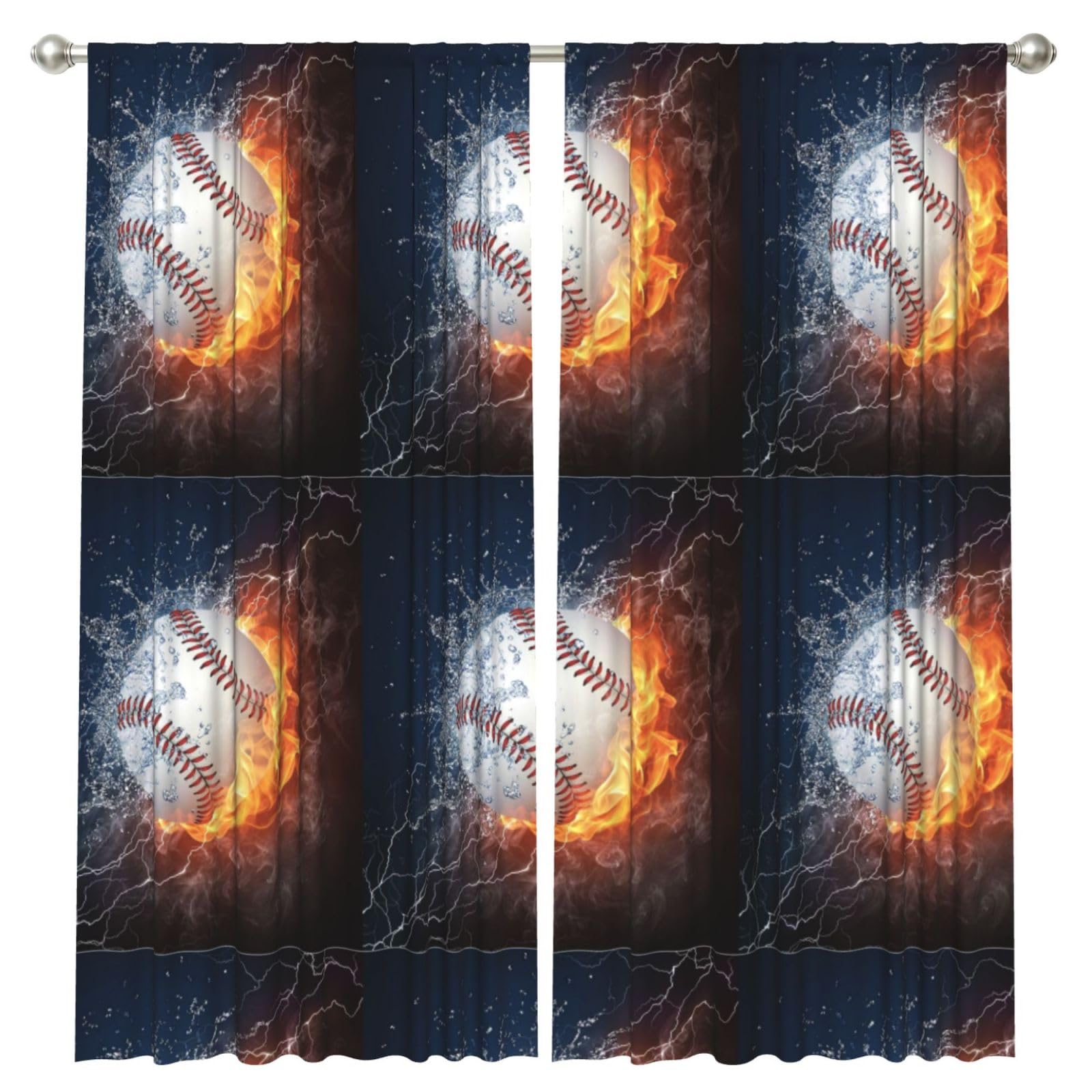 InOmak A Picture Of A Baseball In Water And Fire, 2 Panels Window Curtains 52 x 84 Inch Blackout Curtains for Living Room Bedroom