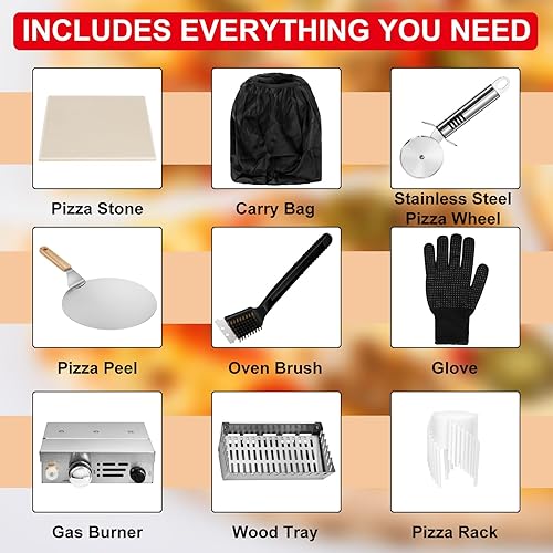Miniatura 4 de EDOSTORY Horno de Pizza de 12 Pulgadas para Exterior a Gas y Leña Multi-Combustible, Quemador de Gas, Bandeja de Madera, Portátil, Parrilla
