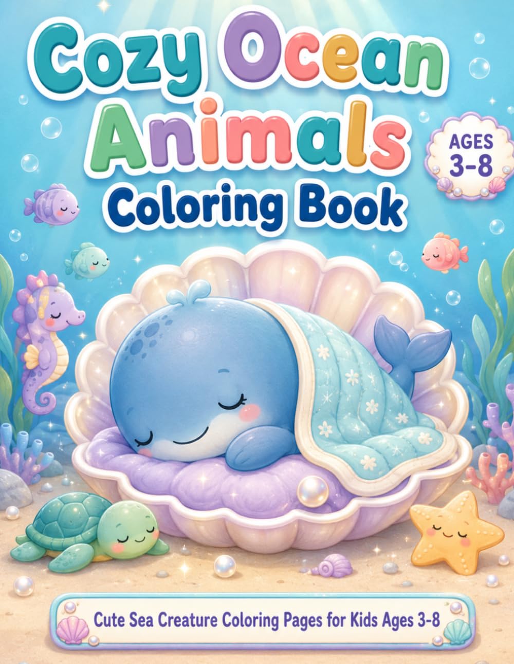 Cozy Ocean Animals Coloring Book: Cute Sea Creature Coloring Pages for Kids Ages 3-8