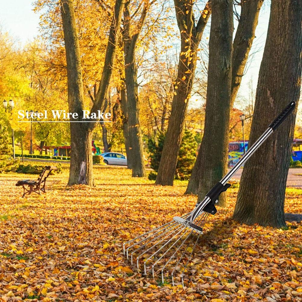 Teleskopowe, regulowane grabie ogrodowe ze stali nierdzewnej z 9/15 zębami, do zbierania luźnych zanieczyszczeń z roślin, trawników i podwórek, rozsuwane, idealne narzędzia do grabienia ogrodu.