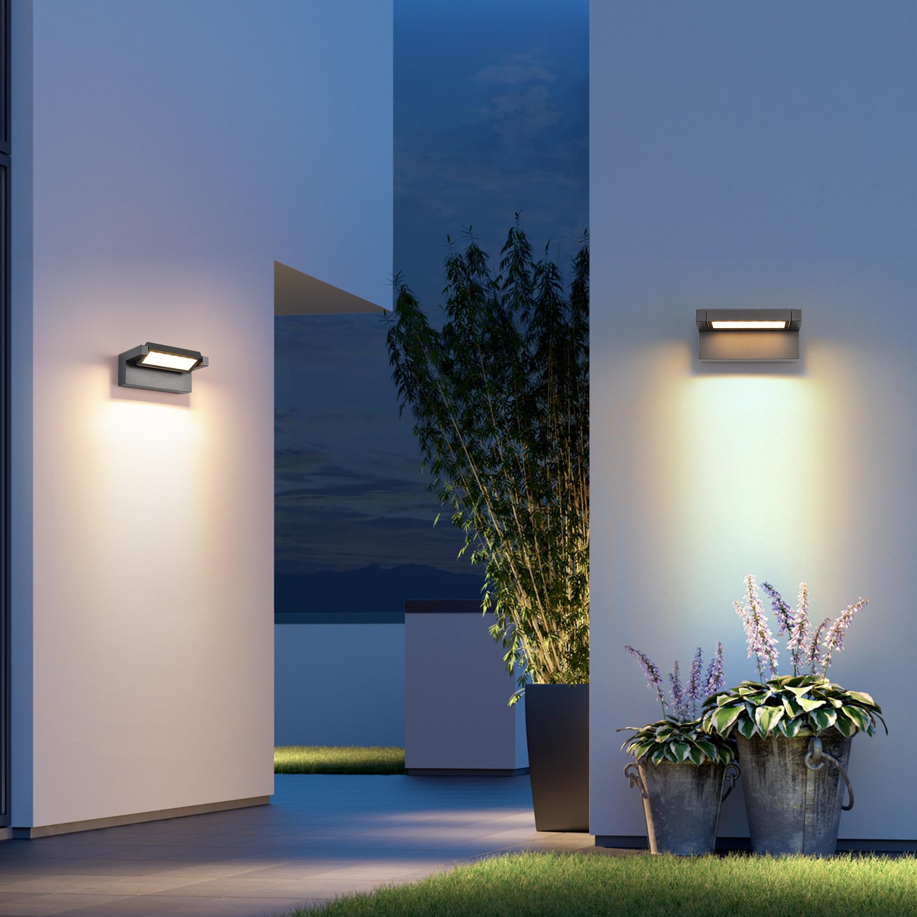 KUKAK Lampada da parete da LED per interni ed esterni,Applique da parete IP65 impermeabile (22W Grigio Scuro, Bianco caldo 3000K)