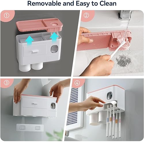 Miniatura 3 de Soporte para cepillos de dientes para baño montado en la pared, 3 tazas para cepillos de dientes para baños, dispensador automático de pasta de