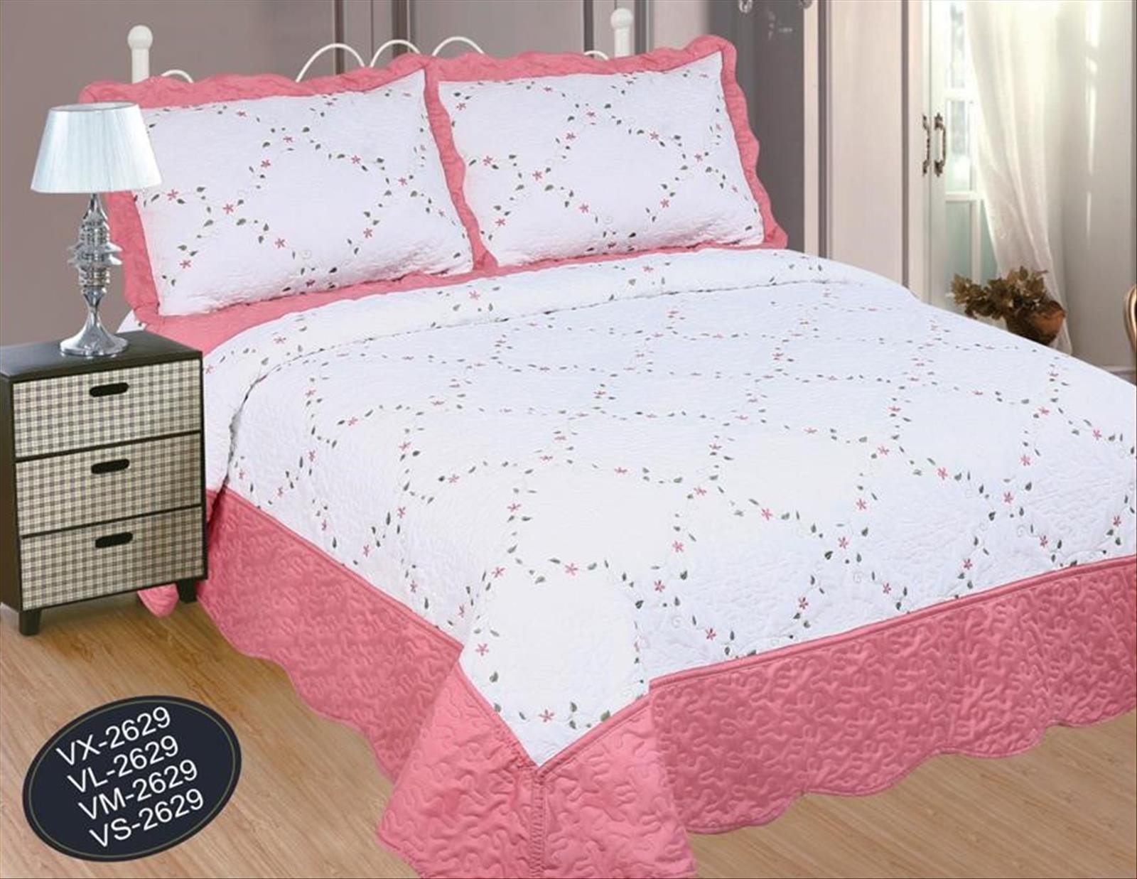 ForenTex- Colcha Boutí Cosida y Bordada, (VL-2629), Cama 150 cm, 250 x 270 cm, Rosa Palo