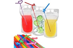 100Pcs Drink Pouches with Straw Holes