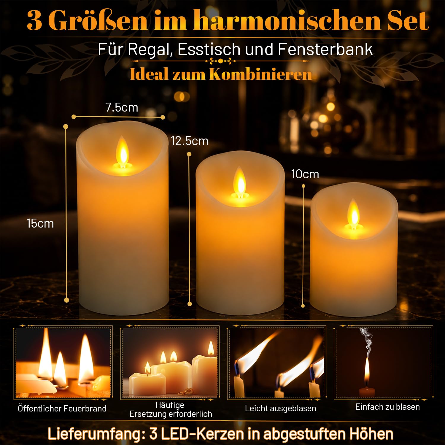 Velas LED (12 unidades, plástico, con temporizador, mando a