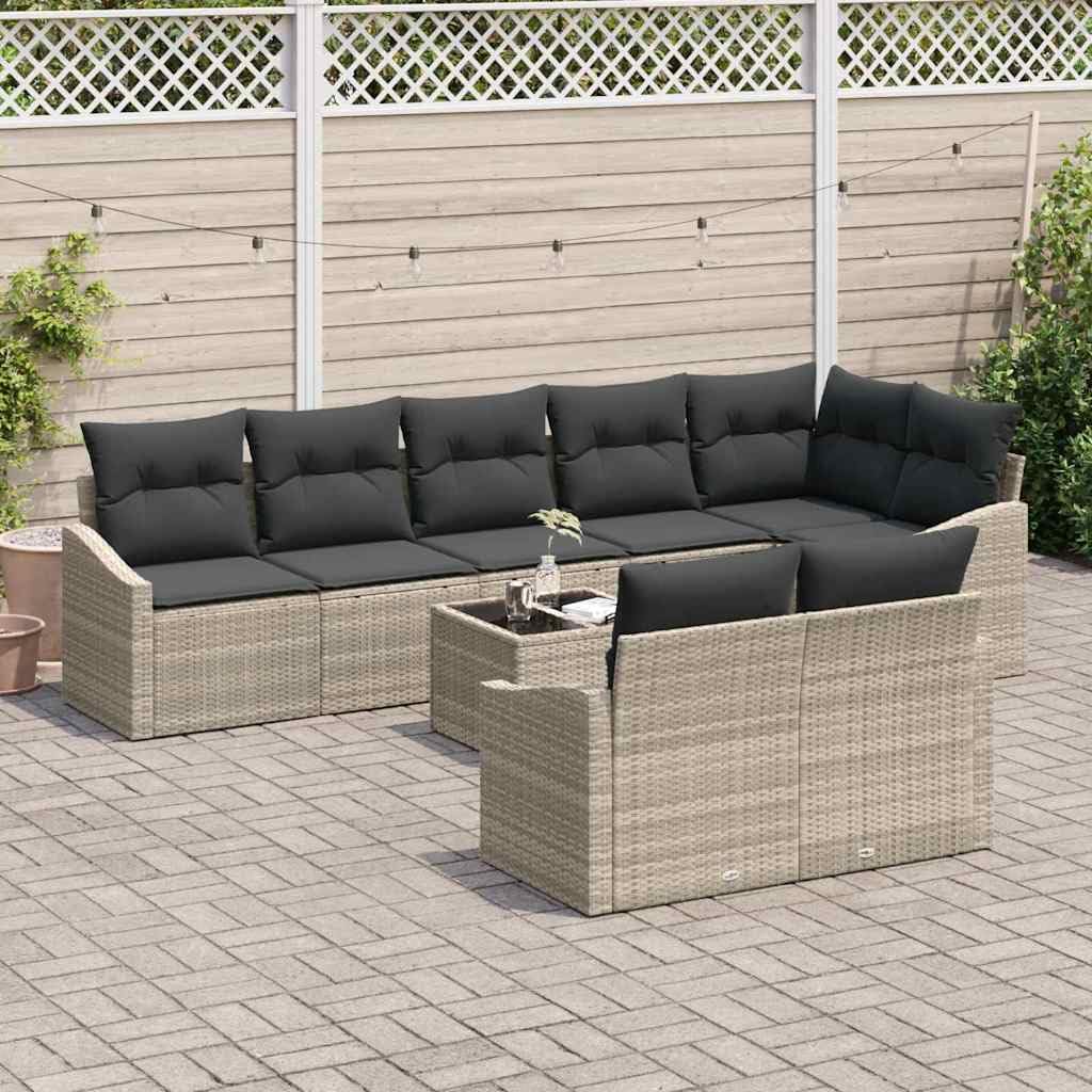 Set di divani da giardino in polyrattan con cuscino, 9 pezzi
