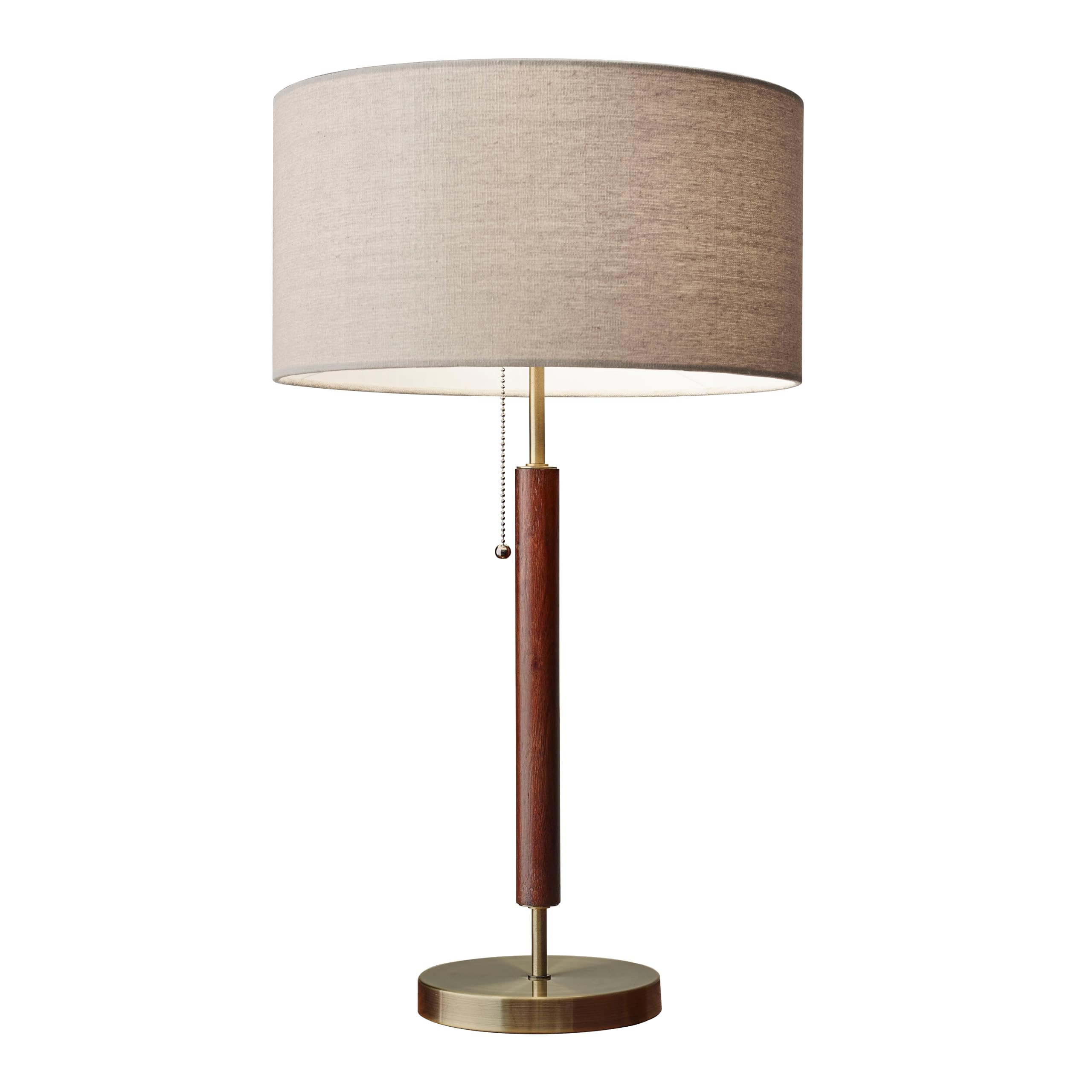 3376-15 Hamilton Table Lamp, 26.25 in, 100W Incandescent/26W CFL, Walnut Eucalyptus Wood/Antique Brass, 1 Modern Lamp, Brown