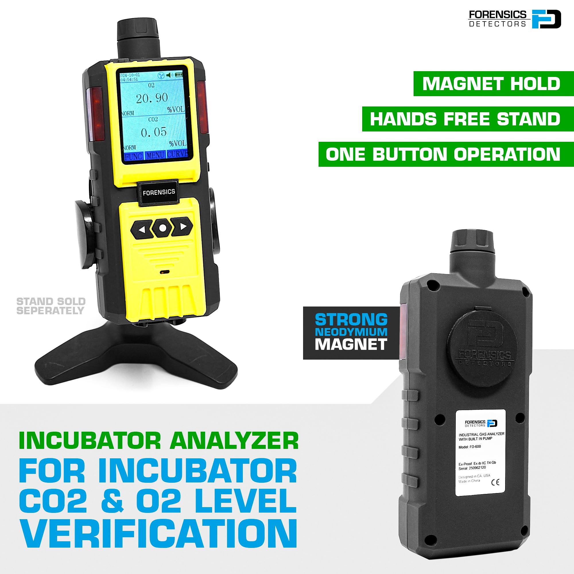 Analizador para Incubadoras CO2 y O2 | Certificado de Calibración EU | CO2 0–10% y O2 0–30% | Bomba Integrada