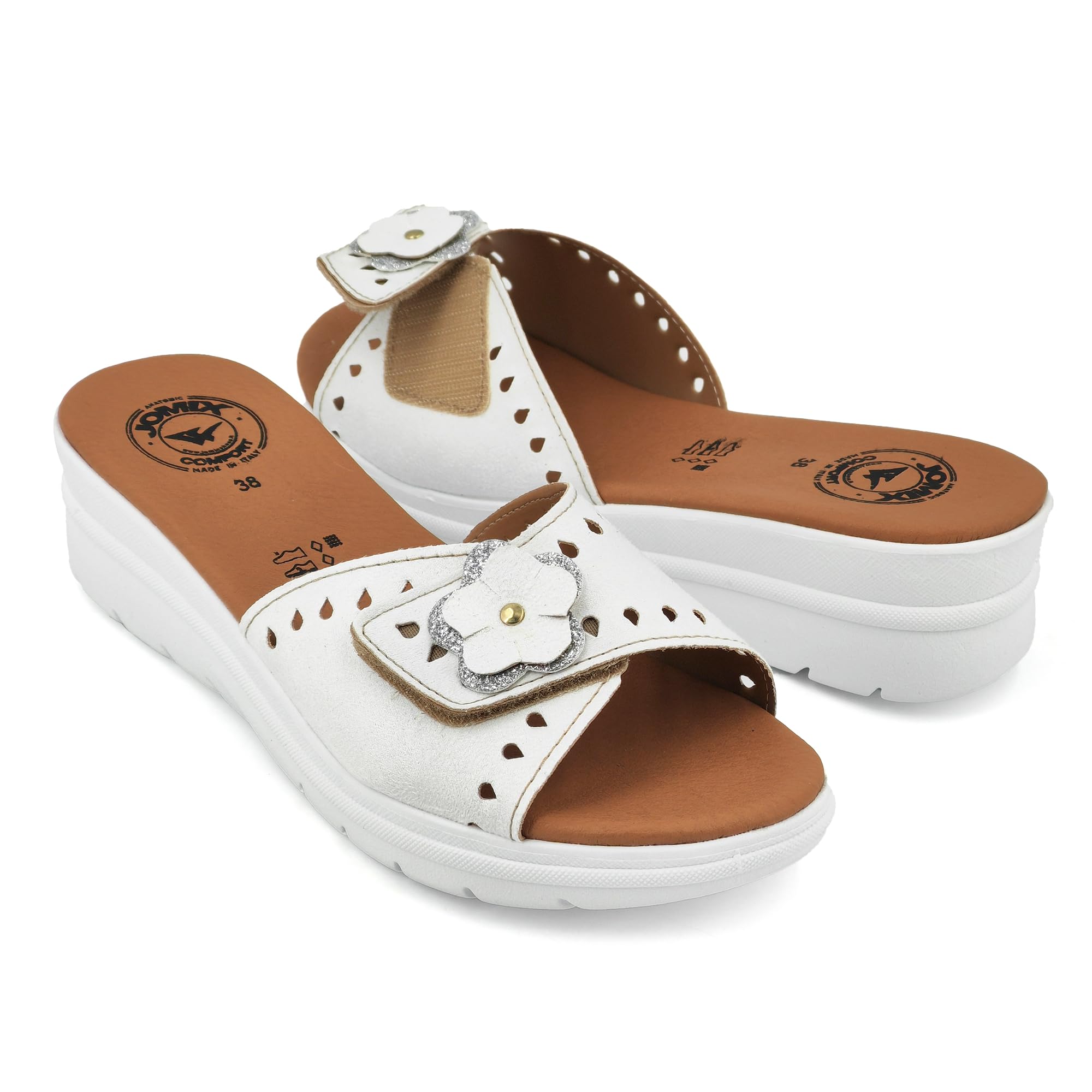 JOMIX Ciabatte Donna Estive Anatomiche Pantofole Zeppa a Strappo Regolabile Comode da Casa Made in Italy