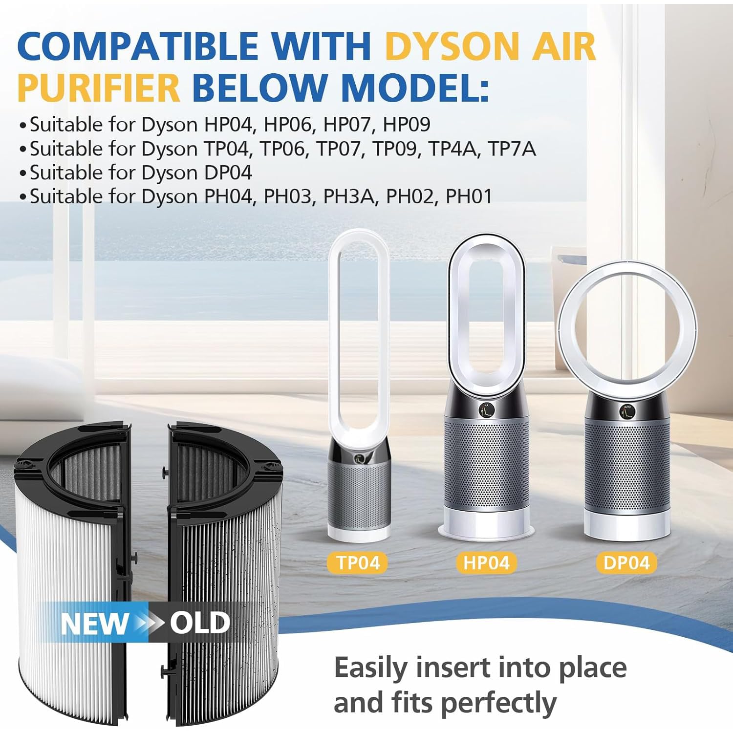 Filtre de rechange HEPA + carbone 2 en 1 compatible Dyson HP04 TP04 DP04 PH04 HP09 TP09 HP07 TP07 PH03 PH01, H13 Grade True HEPA