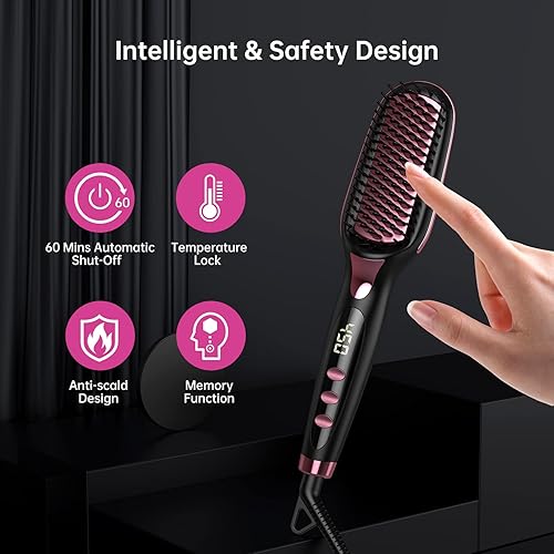 Miniatura 4 de OMTech Cepillo alisador de pelo, cepillo térmico para mujeres con antiquemaduras, bloqueo automático de temperatura y apagado automático,