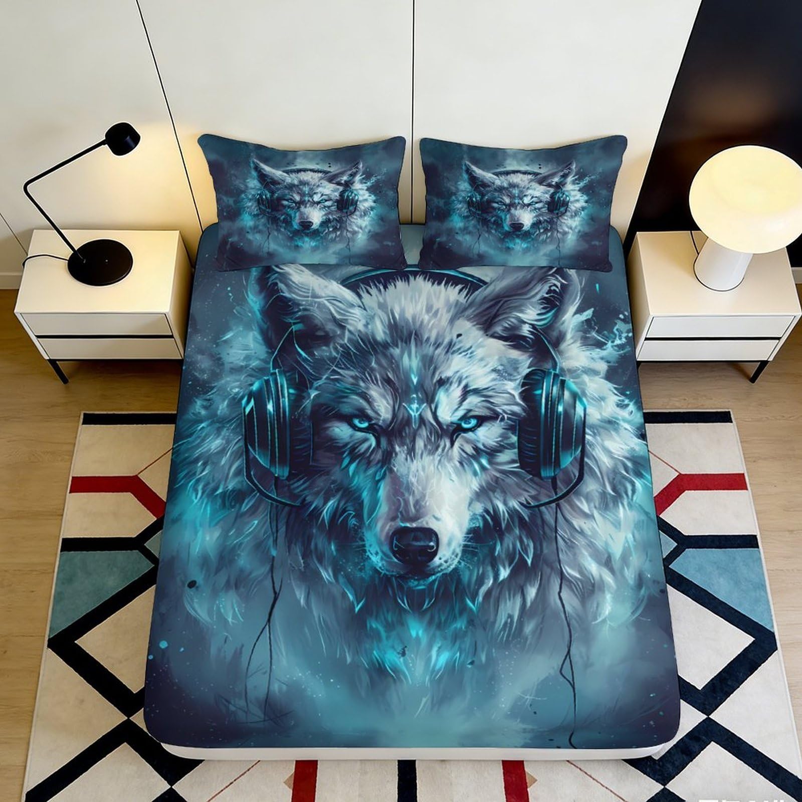 Tjiqhvmrn Style-6 3D Printed Wolf Fitted Sheet Microfiber Deep Pocket Non-Slip Bedroom Wolf Mattress Fitted Cover For Adults Teens 90X200x25cm