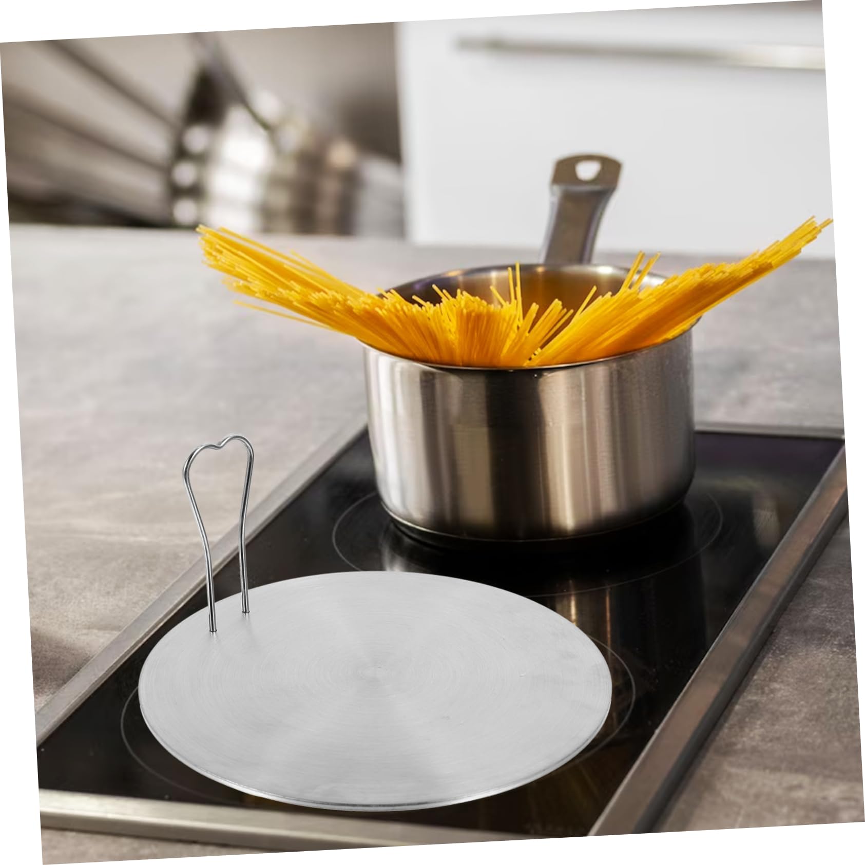LABRIMP Adaptador de Calor Cocina de Acero Inoxidable para Placa No Difusor Calienta Magnéticas para Cocinas Eléctricas Ollas | Mango Integrado, para Utensilios No Magnéticos, Uso en Cocinas de Gas y Eléctricas