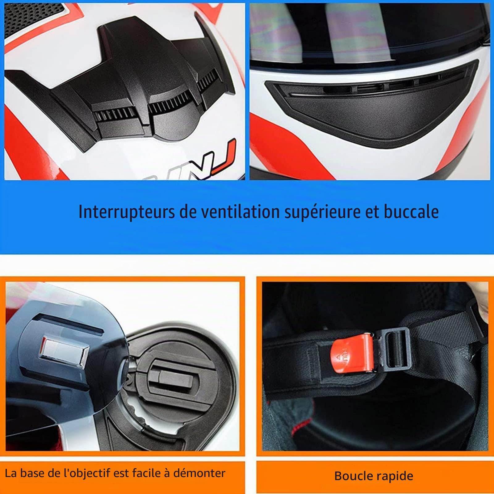 Casques Moto Intégral Oreilles de Chat avec Visière Casque Scooter Racing Motocross Casque Intégraux Homologué Dot/ECE Homme Femme