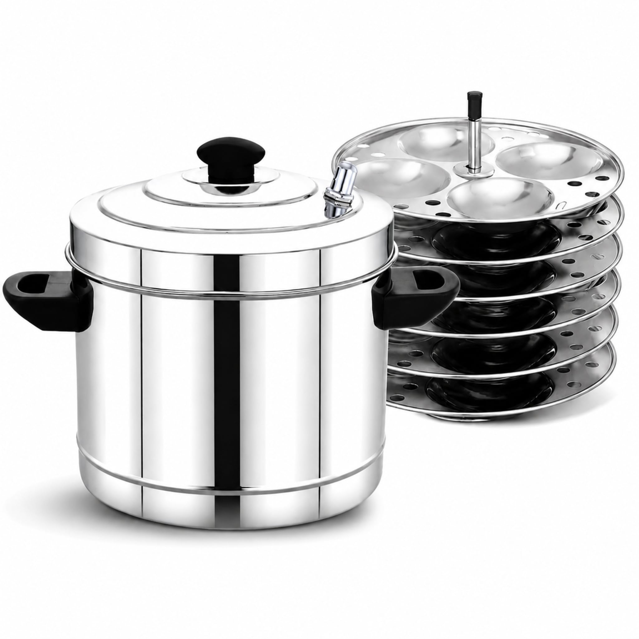 Photo 1 of Stainless Steel Idli Cooker with 6 Tier Rack, Makes 24 Soft Idlys at Once, Multi-Tier Steamer Pot with Heat-Resistant Handles, Induction & Gas Compatible, Perfect for Families