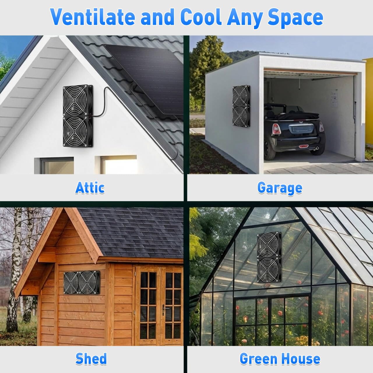 Ventilatore a energia solare, ventilatore con pannello solare da 15 W, ventilatore di ventilazione e aspirazione a energia solare, impermeabile per capanni da esterno, pollai, serre e cucce per cani