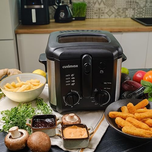 Miniatura 9 de CUSIMAX Freidora eléctrica para uso doméstico, freidora pequeña de 2.5 litros y 1500 W con canasta, temperatura y tiempo ajustables, tapa con