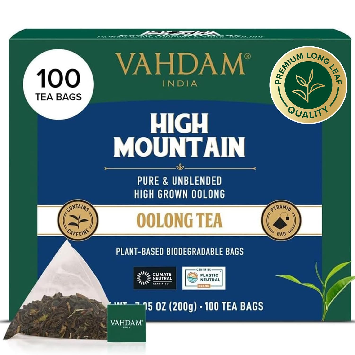 VAHDAM, High Mountain Té Oolong (100 Piramidales Bolsitas De Té) Infusión De Oolong 100% Puro, Sin Mezclar | Envasado Fresco En La India | Caliente, Frío O Como Kombucha