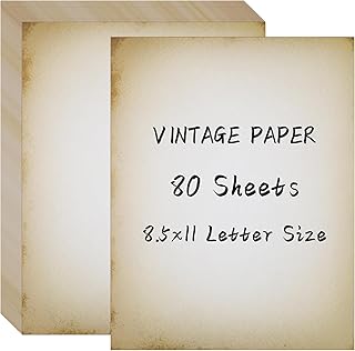 80 Sheets Vintage Paper, 8.5" x 11" Antique Stationary Paper for Writing, Letter Size Printer Paper, Double-sided Aged Parchment for Printing