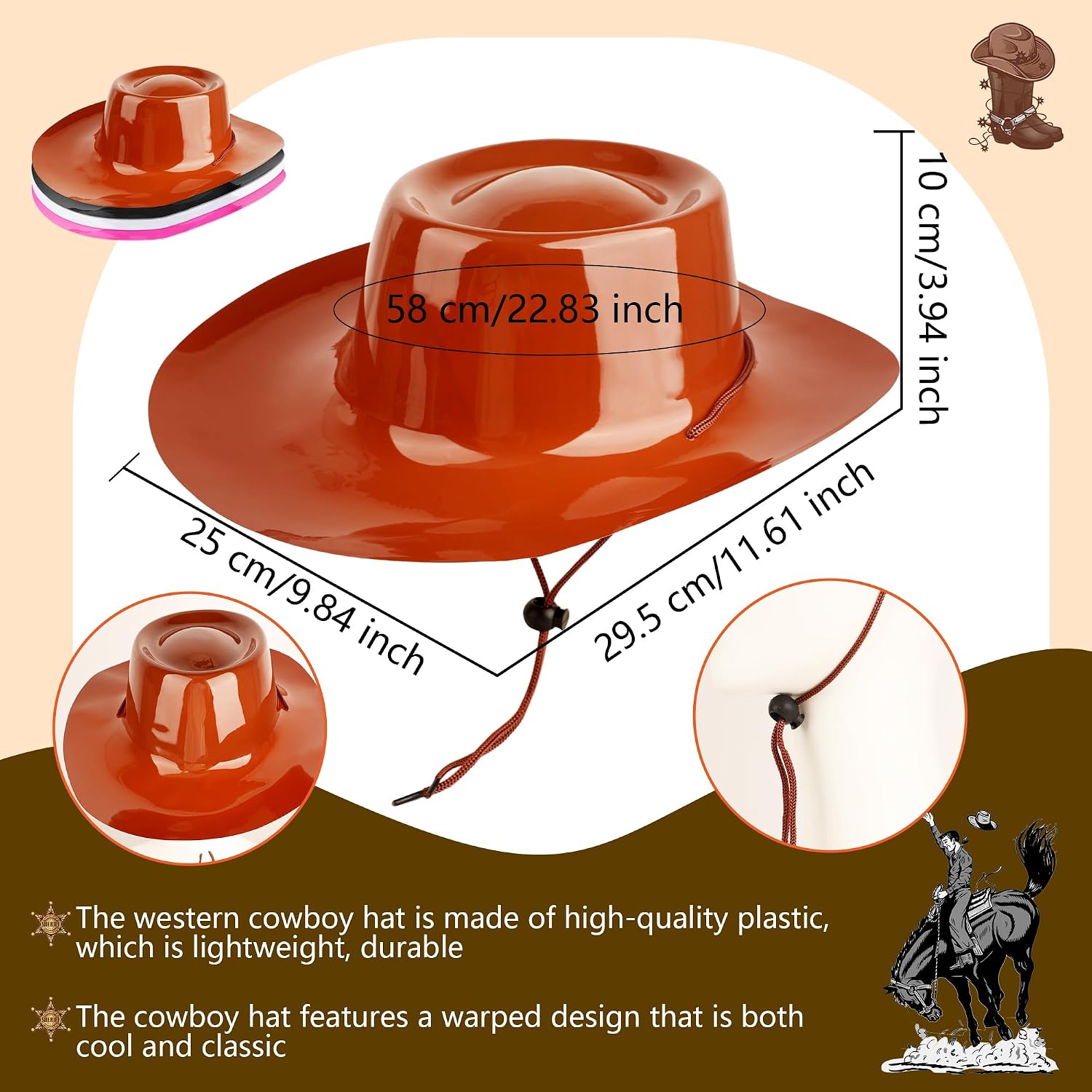 12 Pcs Plastic Cowboy Hats Western Cowgirl Hat Cowboy Costume Hat Bulk for Adult Men Women Halloween Cosplay Party