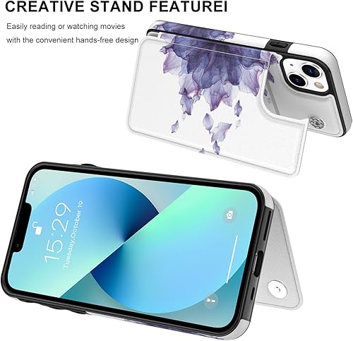 Miniatura 4 de LETO Funda para iPhone 13, funda de piel tipo cartera con diseño de moda para niñas y mujeres, ranuras para tarjetas integradas con función atril,