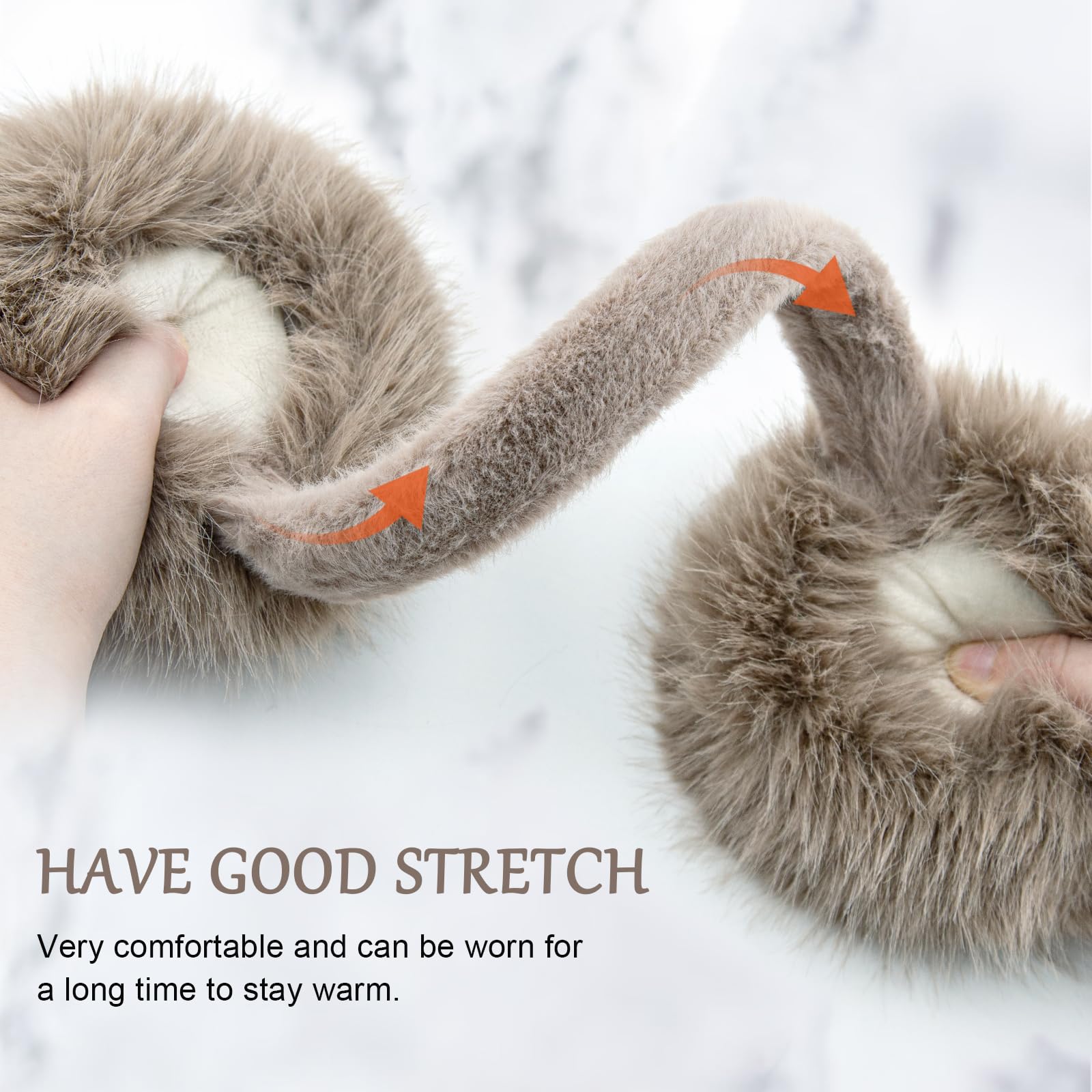 WATAME Earmuffs for Women Girls Faux Fur Fuzzy Headband Foldable Ear Covers Cold Weather Accessory: Brown