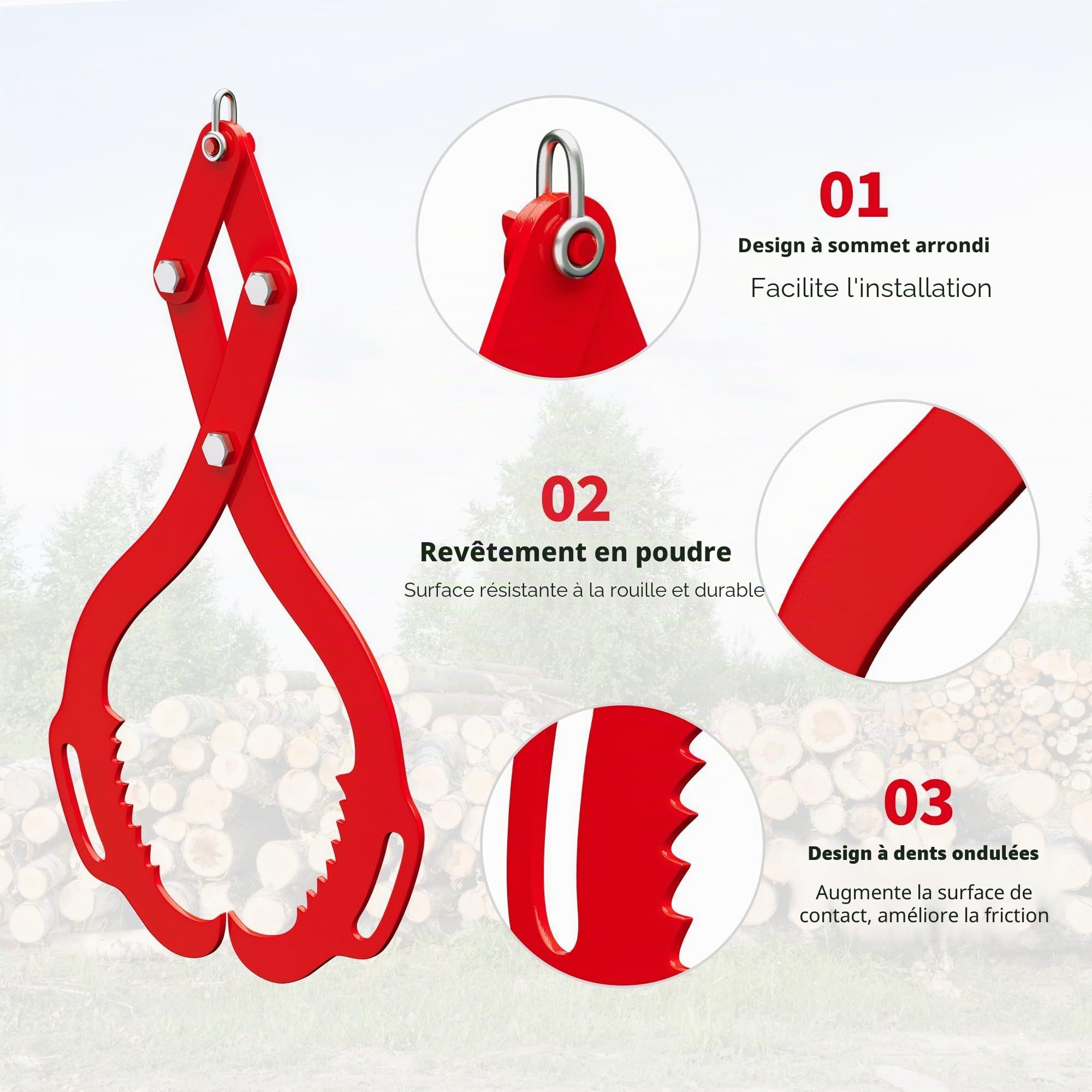 Garvee Grappin à grumes 1000 kg – Outil robuste pour levage et traction du bois – Crochets dentelés renforcés, poignée ergonomique – Accessoire agricole et forestier pour tracteur/camion, 32 Pouces