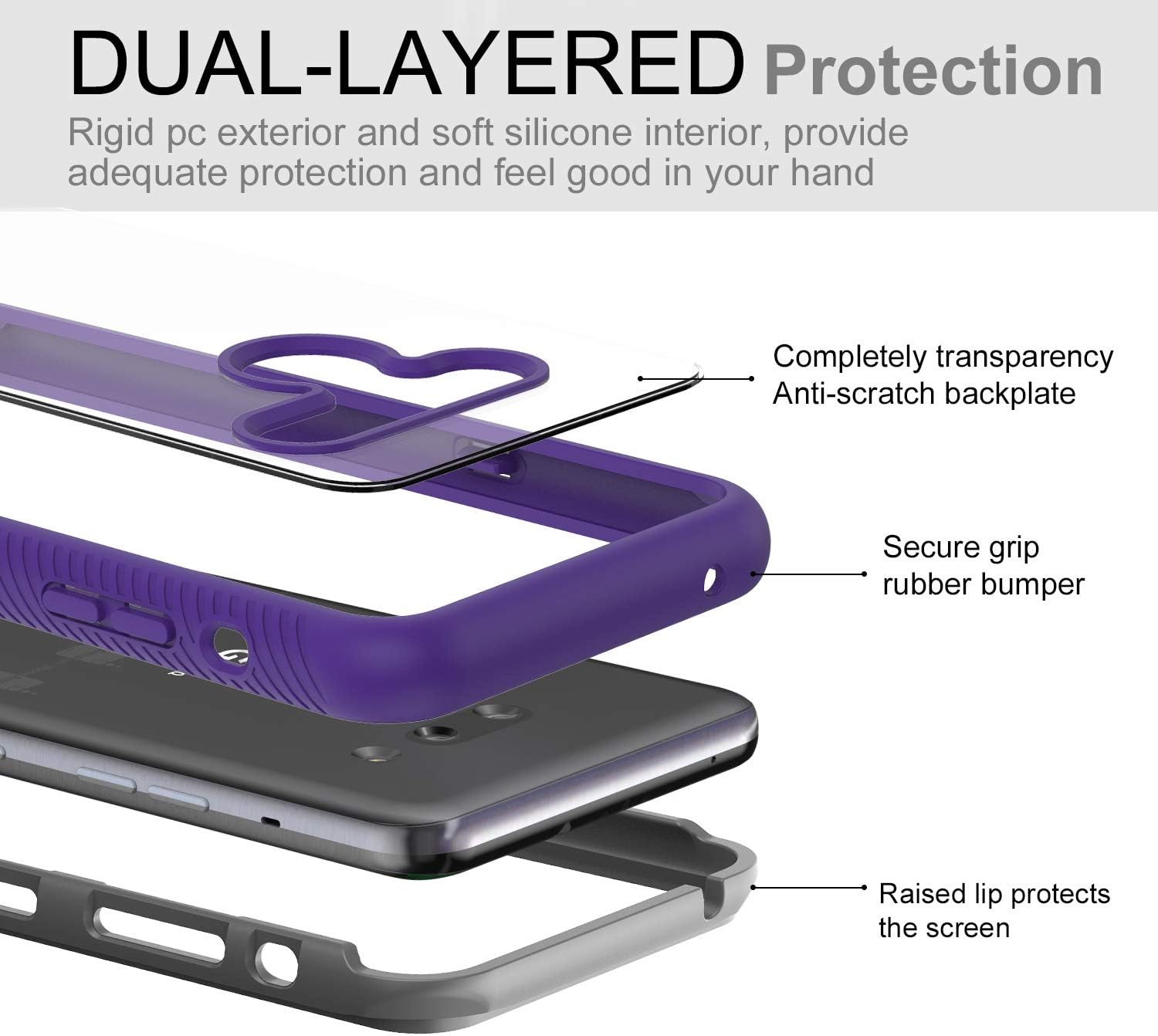 LeYi Compatible for LG G8 ThinQ Case, LG G8 Case with Tempered Glass Screen Protector [2 Pack], Full Body Protective Hybrid Rugged Bumper Shockproof Clear Phone Cover Cases for LG G8 ThinQ Purple