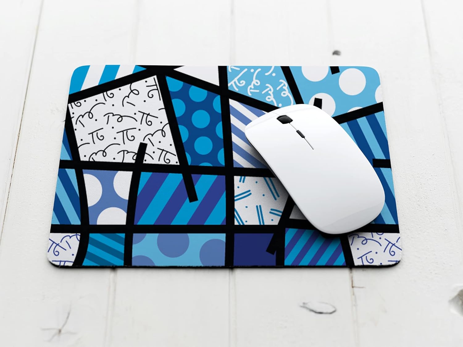 Britto Romero Mouse Pad for Computers or Gaming, 8in x 9in, Blue Geometric Artwork Pattern