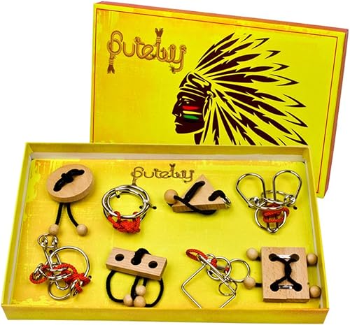 AHYUAN Surtido de rompecabezas de cuerda de madera, alambre de metal, rompecabezas de inteligencia educativa, juguetes para adultos y niños, paquete