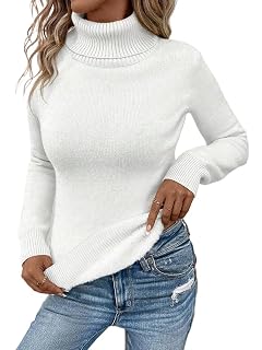 Womens Sweater Solid Color Turtleneck Long Sleeve Casual Pullover Tops for Women