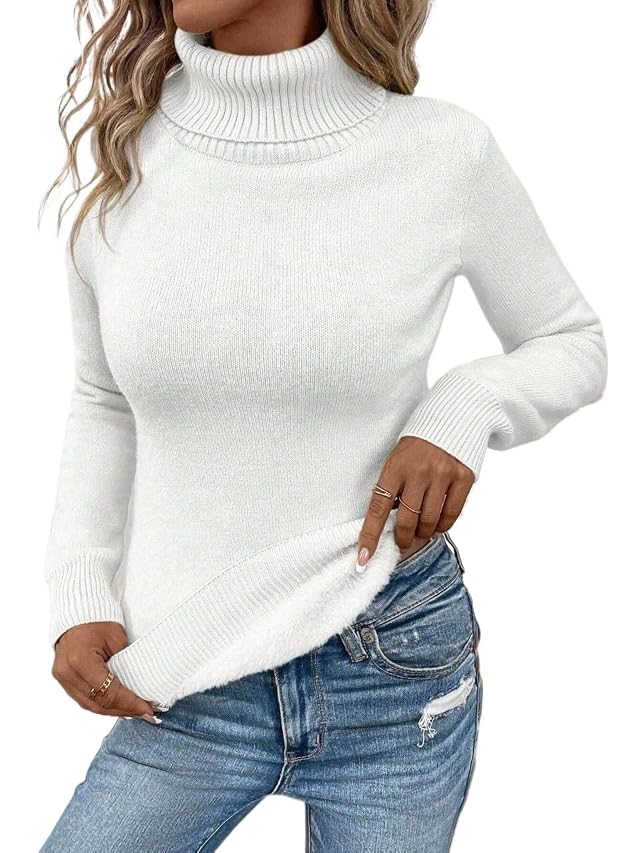 Womens Sweater Solid Color Turtleneck Long Sleeve Casual Pullover Tops for Women