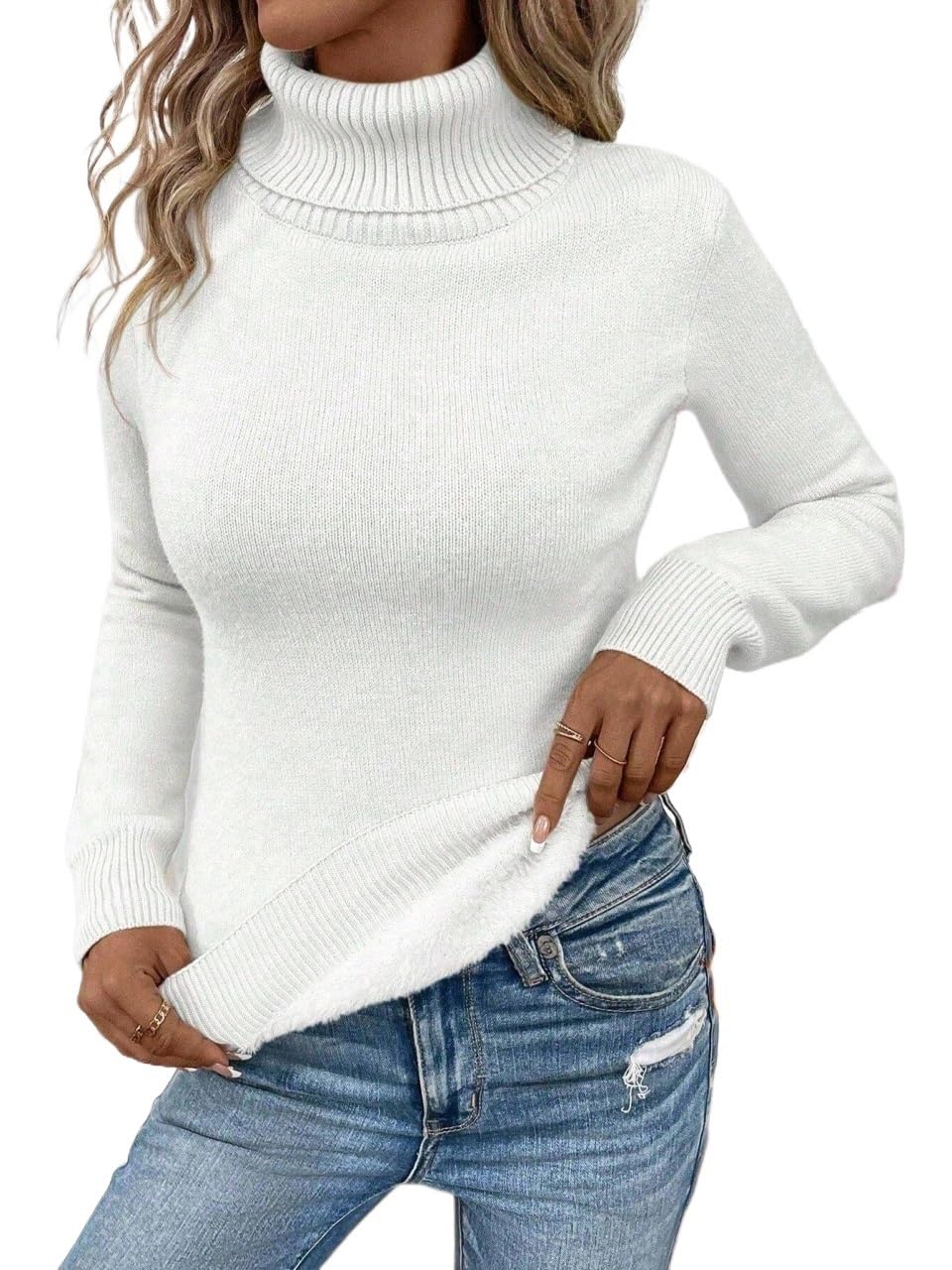 Womens Sweater Solid Color Turtleneck Long Sleeve Casual Pullover Tops for Women