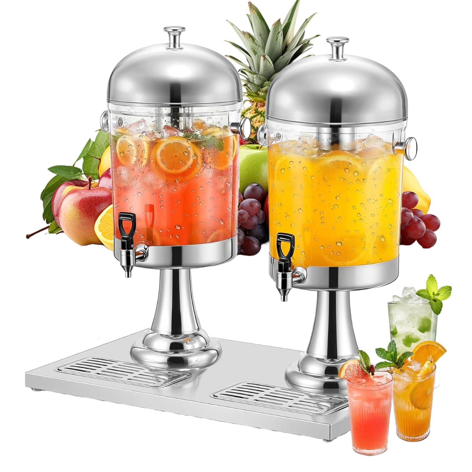 Dispensador de bebidas con grifo, capacidad de 16 L, dispensador de bebidas frías y calientes de acero inoxidable para fiestas, bufés, cafeterías, hogares, incluye bandeja de goteo
