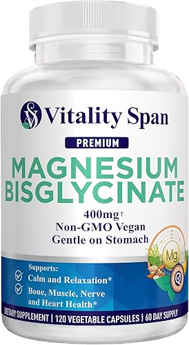 Glicinato de magnesio y óxido de magnesio 400 mg – Magnesio quelado extra fuerte suave para el estómago para relajación, ayuda al sueño, salud
