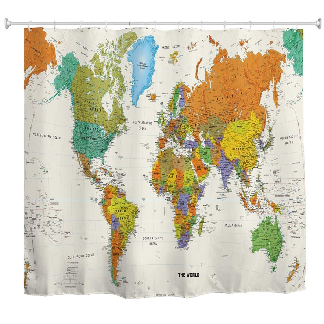 goodbath World Map Shower Curtain, Waterproof Anti Mould Polyester Bathroom Bath Curtains, 72 x 72 Inch, Colorful